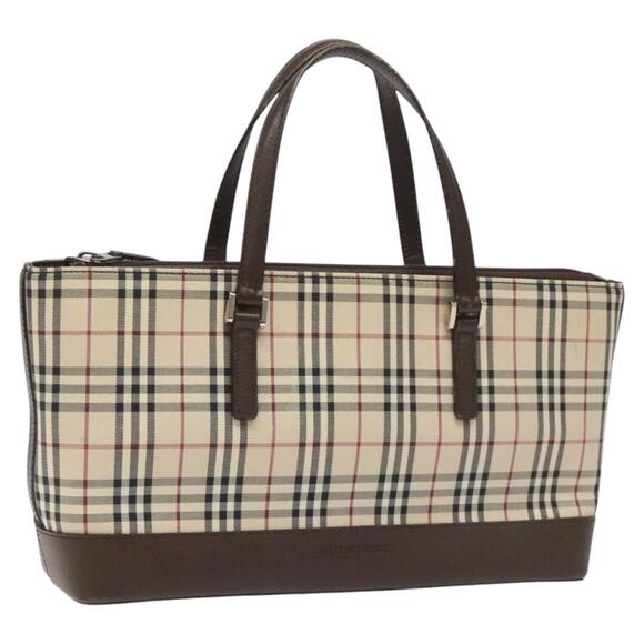 Burberry Nova Check Hand Bag Canvas Leather Beige Brown Silver - Picture 1 of 16